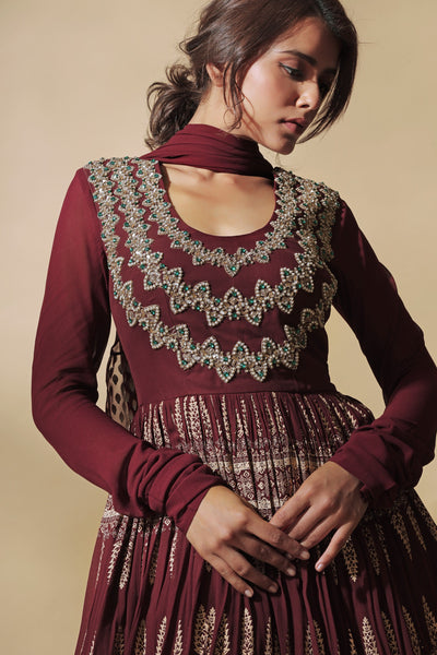 Burgundy Persian Peplum & Sharara Set