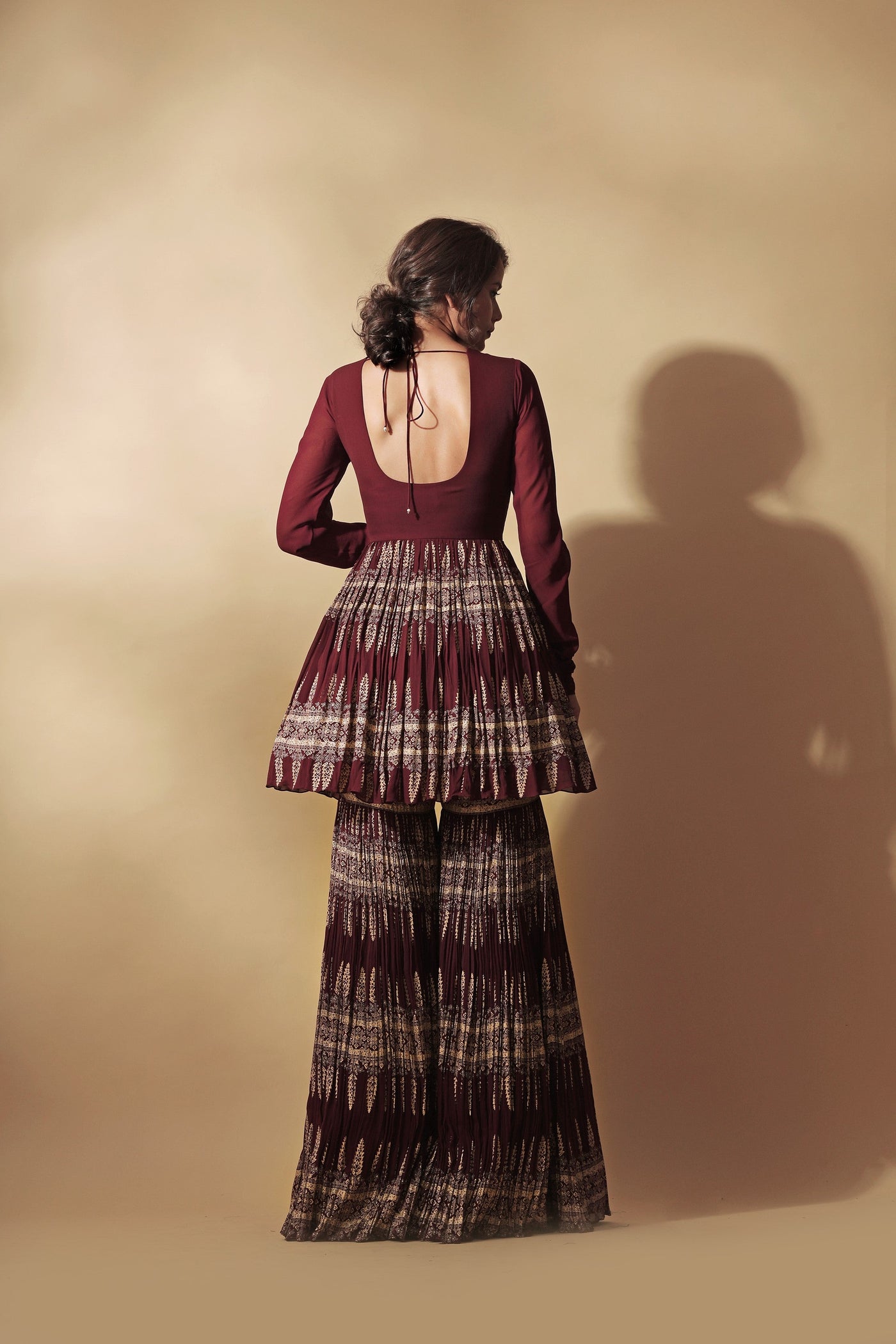 Burgundy Persian Peplum & Sharara Set