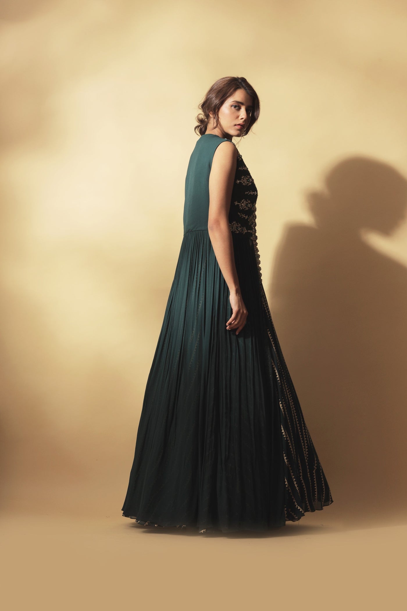 Teal Nukta Print Anarkali & Cape