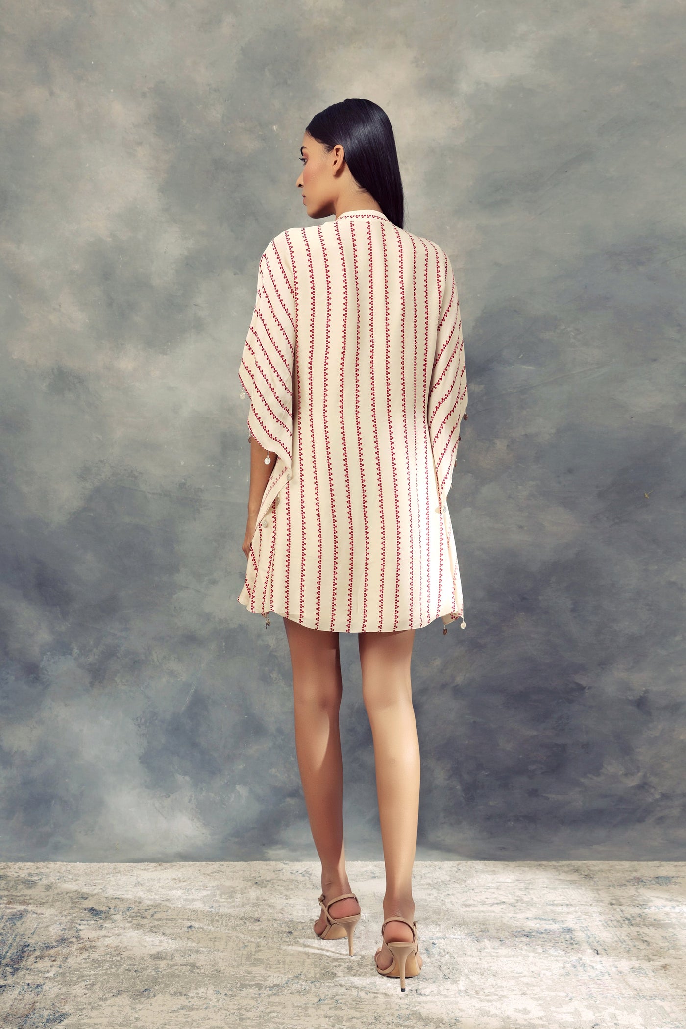 Ivory Nukta Print Embroidered Kaftan Dress - BHUMIKA SHARMA