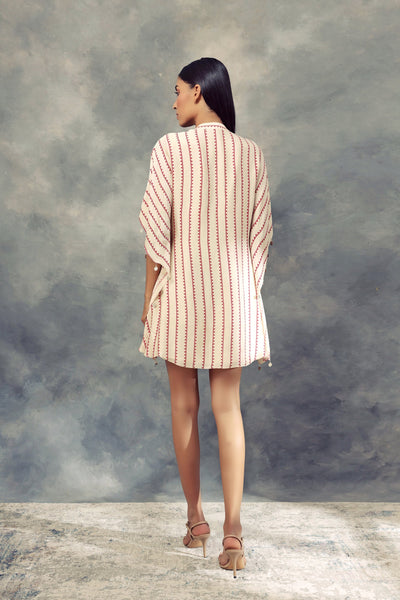Ivory Nukta Print Embroidered Kaftan Dress - BHUMIKA SHARMA