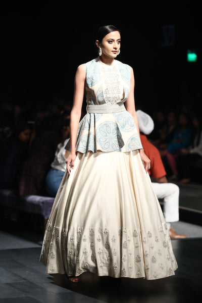 Printed Jacket with Embroidered Skirt