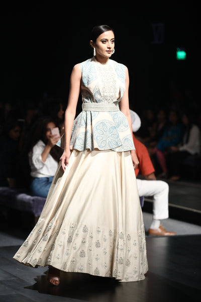 Printed Jacket with Embroidered Skirt