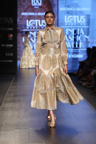 A Printed Collar Dress With An Embellished Yoke & Printed Belt - BHUMIKA SHARMA