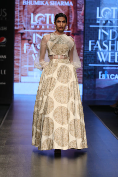 A Printed Embellished Blouse Layered Over A Sheer Organza Top & Printed Skirt - BHUMIKA SHARMA