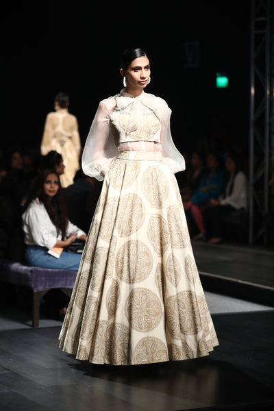 A Printed Embellished Blouse Layered Over A Sheer Organza Top & Printed Skirt - BHUMIKA SHARMA