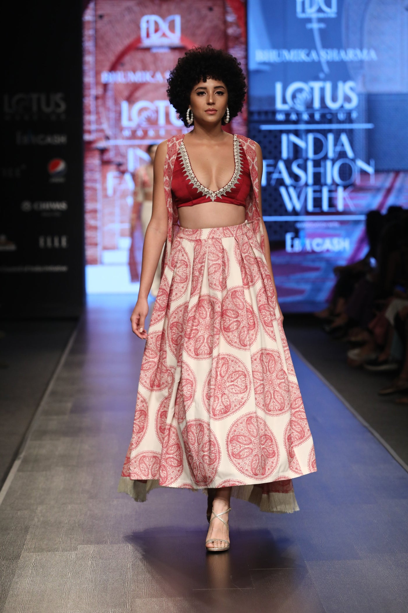 An Embellished Blouse With A Printed Skirt & Fringe Cape - BHUMIKA SHARMA
