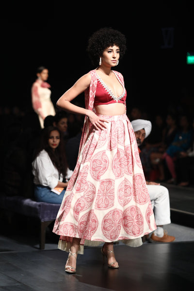 An Embellished Blouse With A Printed Skirt & Fringe Cape - BHUMIKA SHARMA