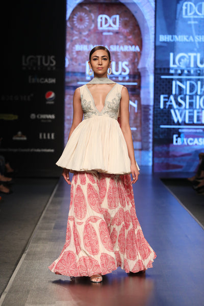 An Embellished Kurta With Printed Sharara Pants & A Statement Printed Dupatta - BHUMIKA SHARMA