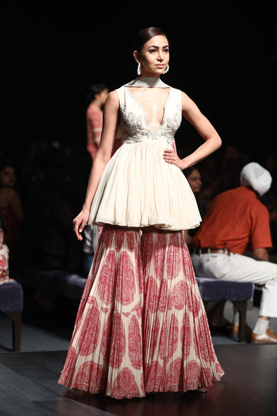 An Embellished Kurta With Printed Sharara Pants & A Statement Printed Dupatta - BHUMIKA SHARMA