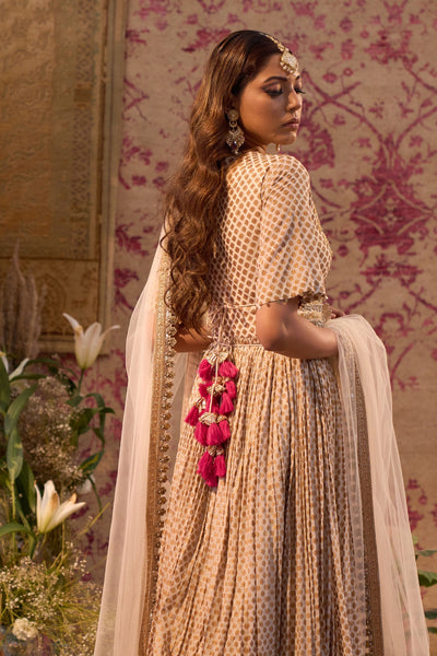 Beige Mogra Print Belted Anarkali