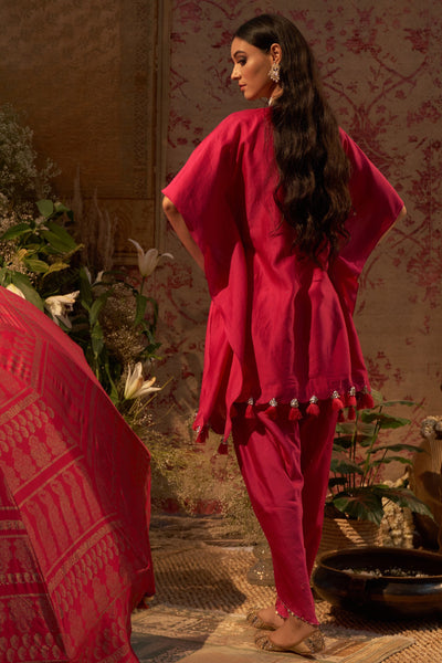 Rani Pink Embroidered Kaftan Kurta & Dhoti