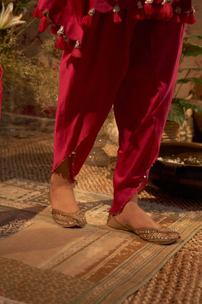 Rani Pink Embroidered Kaftan Kurta & Dhoti