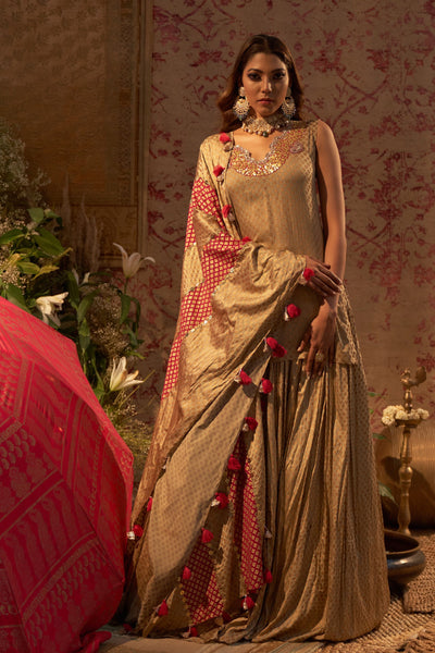 Gold Mogra Print Kurta & Skirt Set