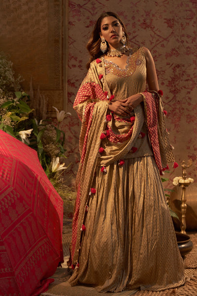Gold Mogra Print Kurta & Skirt Set