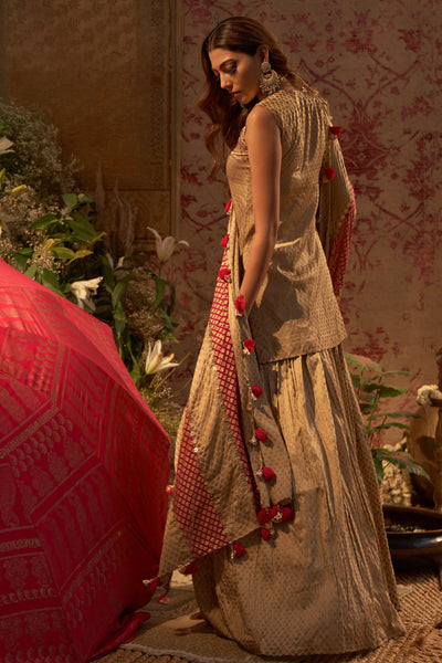Gold Mogra Print Kurta & Skirt Set