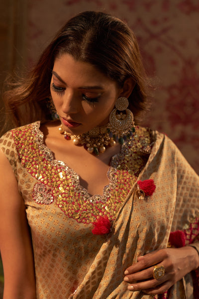 Gold Mogra Print Kurta & Skirt Set