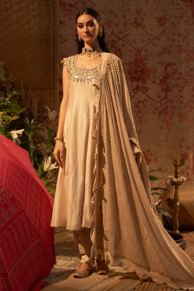 Beige A-Line Kurta & Salwar Set