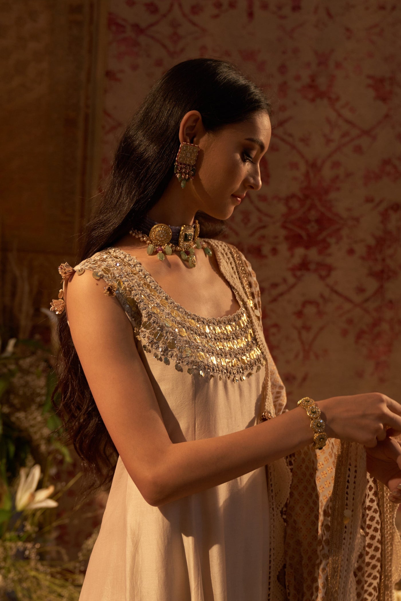 Beige A-Line Kurta & Salwar Set