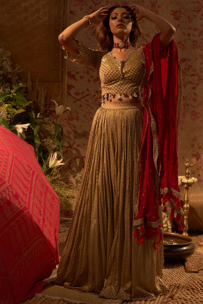 Gold Mogra Print Lehenga Set