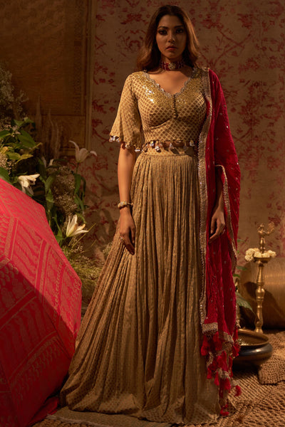Gold Mogra Print Lehenga Set