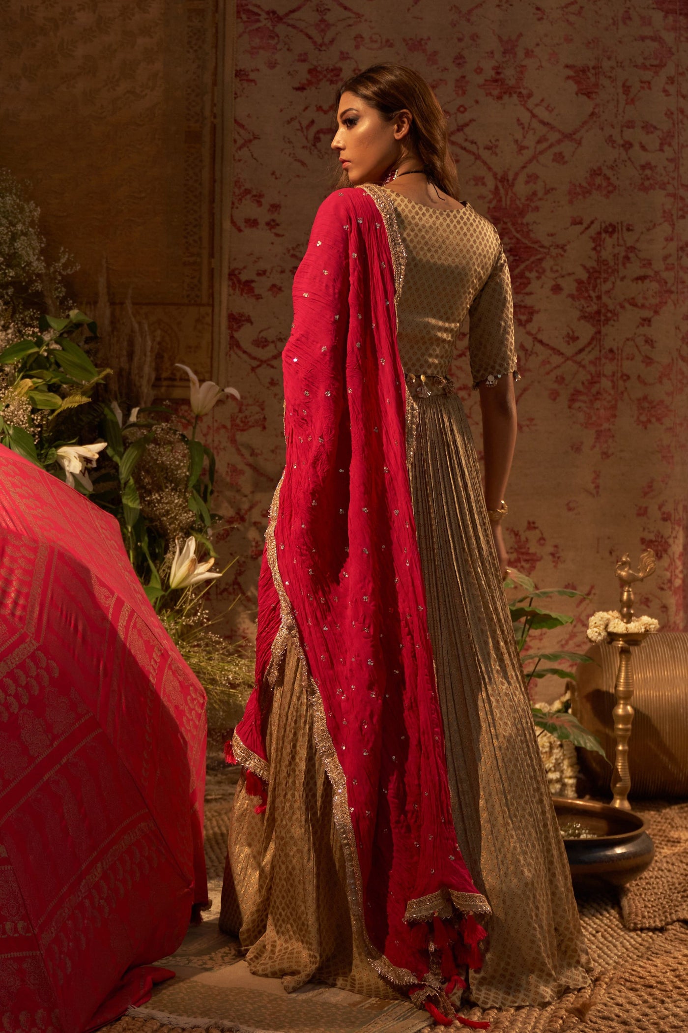 Gold Mogra Print Lehenga Set