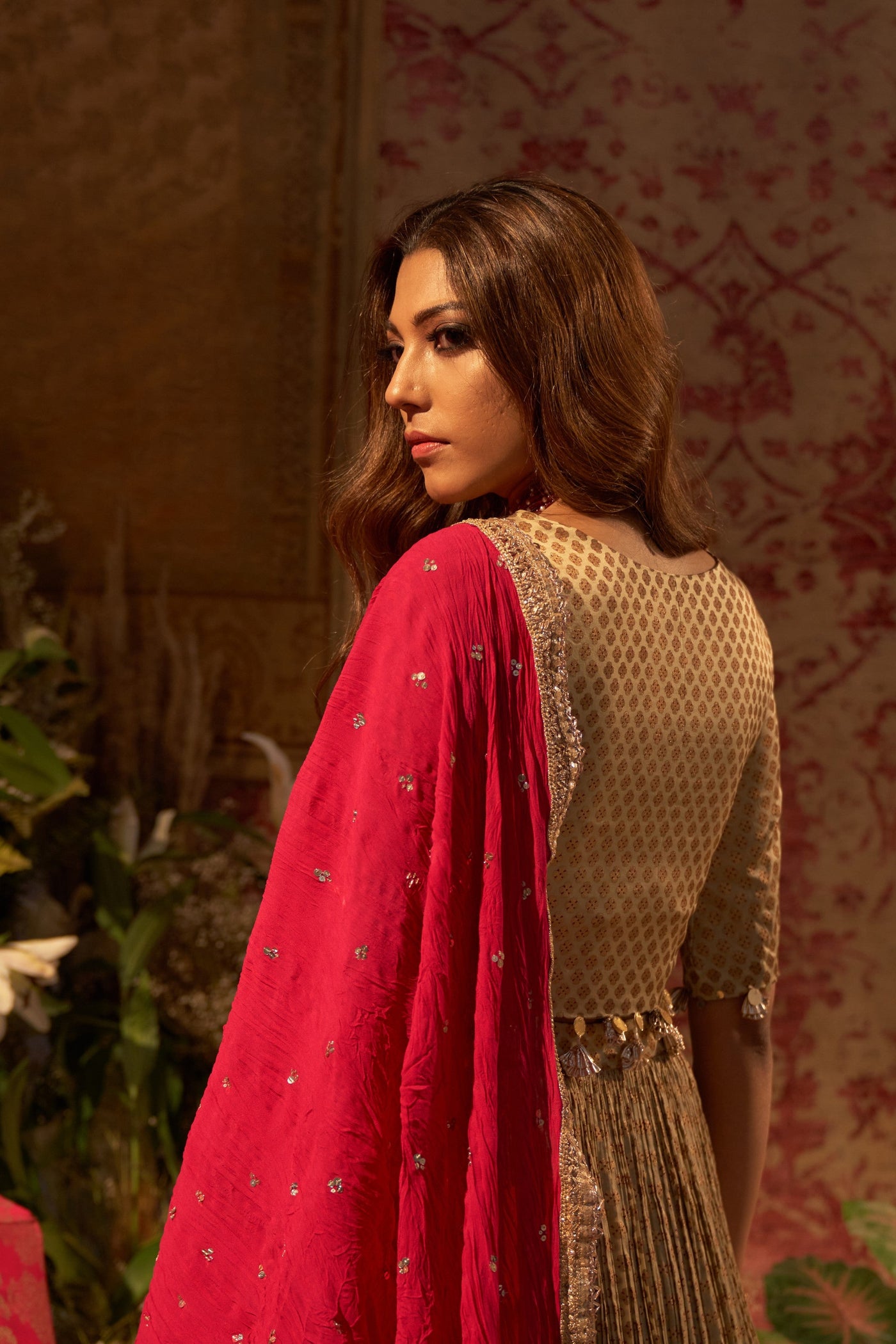 Gold Mogra Print Lehenga Set