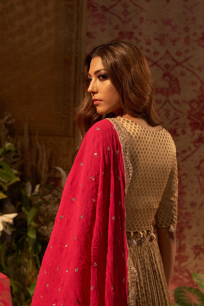 Gold Mogra Print Lehenga Set