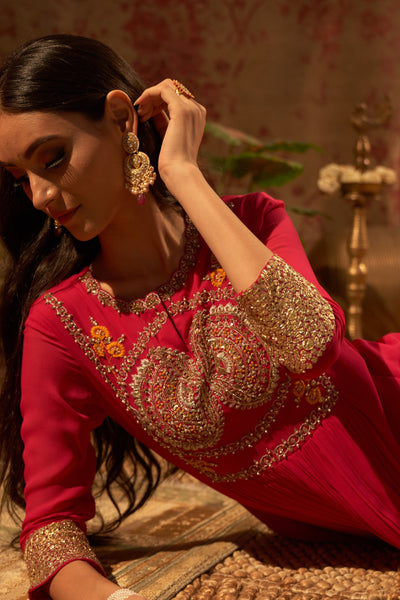 Rani Pink Embroidered Pleated Kurta