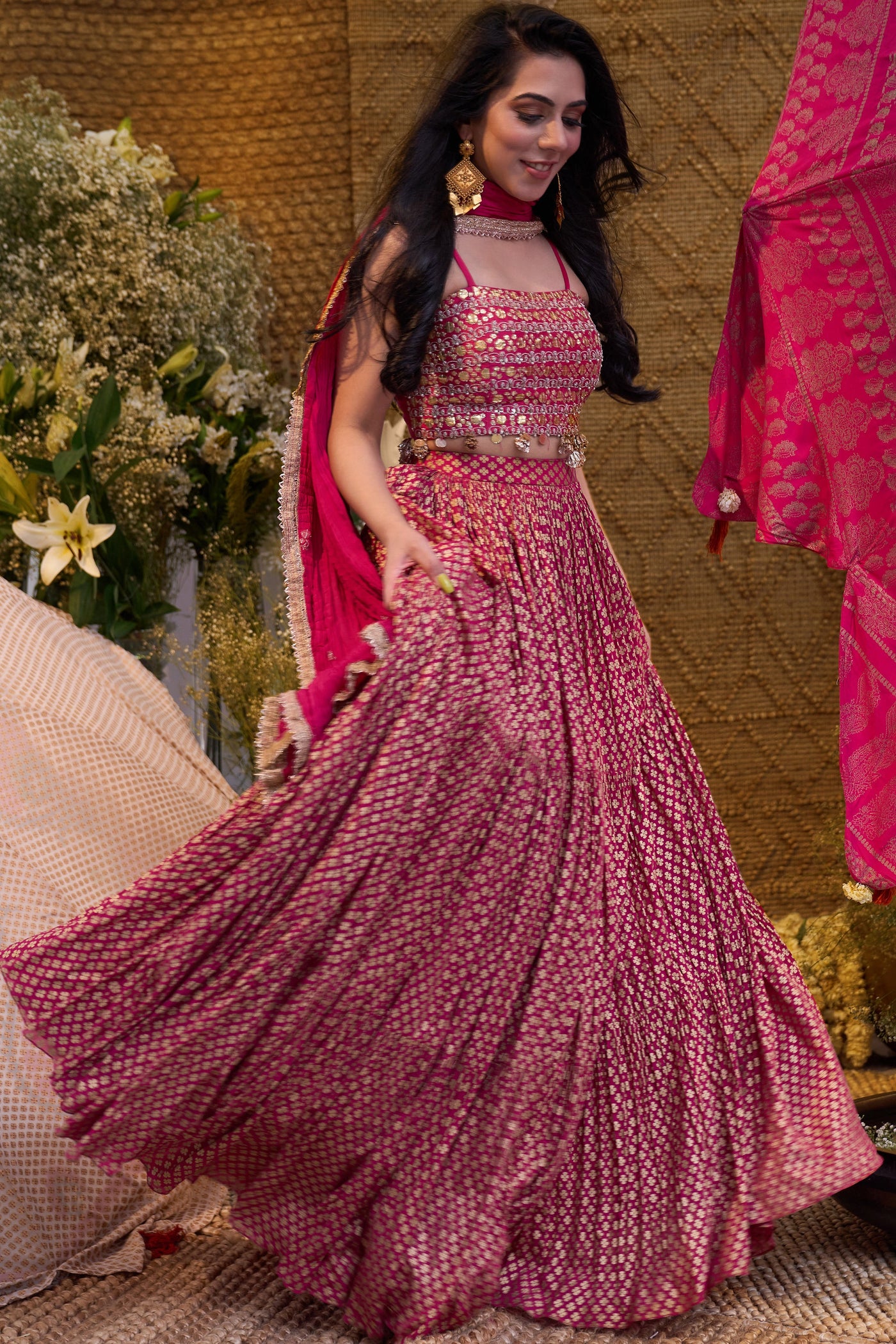 Rani Pink Mogra Lehenga Set