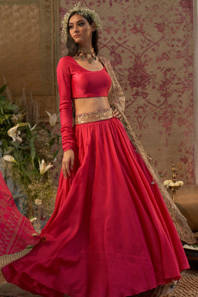 Rani Pink Lehenga Set with Embroidered Odhni