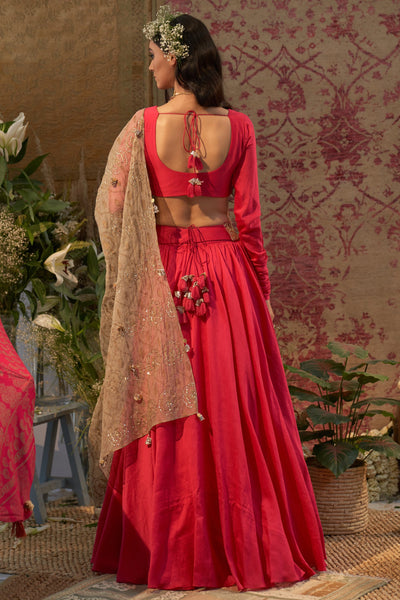 Rani Pink Lehenga Set with Embroidered Odhni