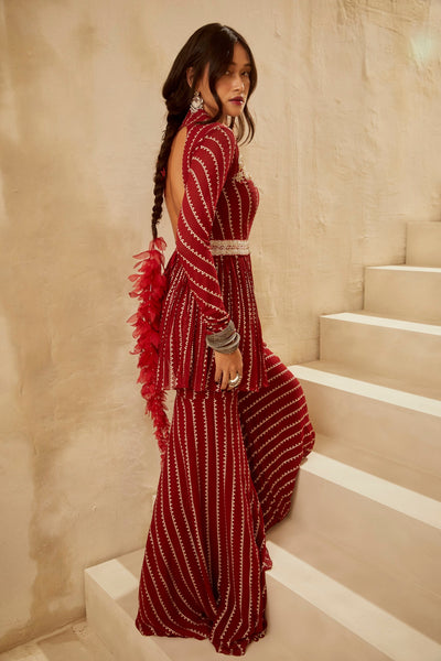 Red Nukta Peplum & Pants