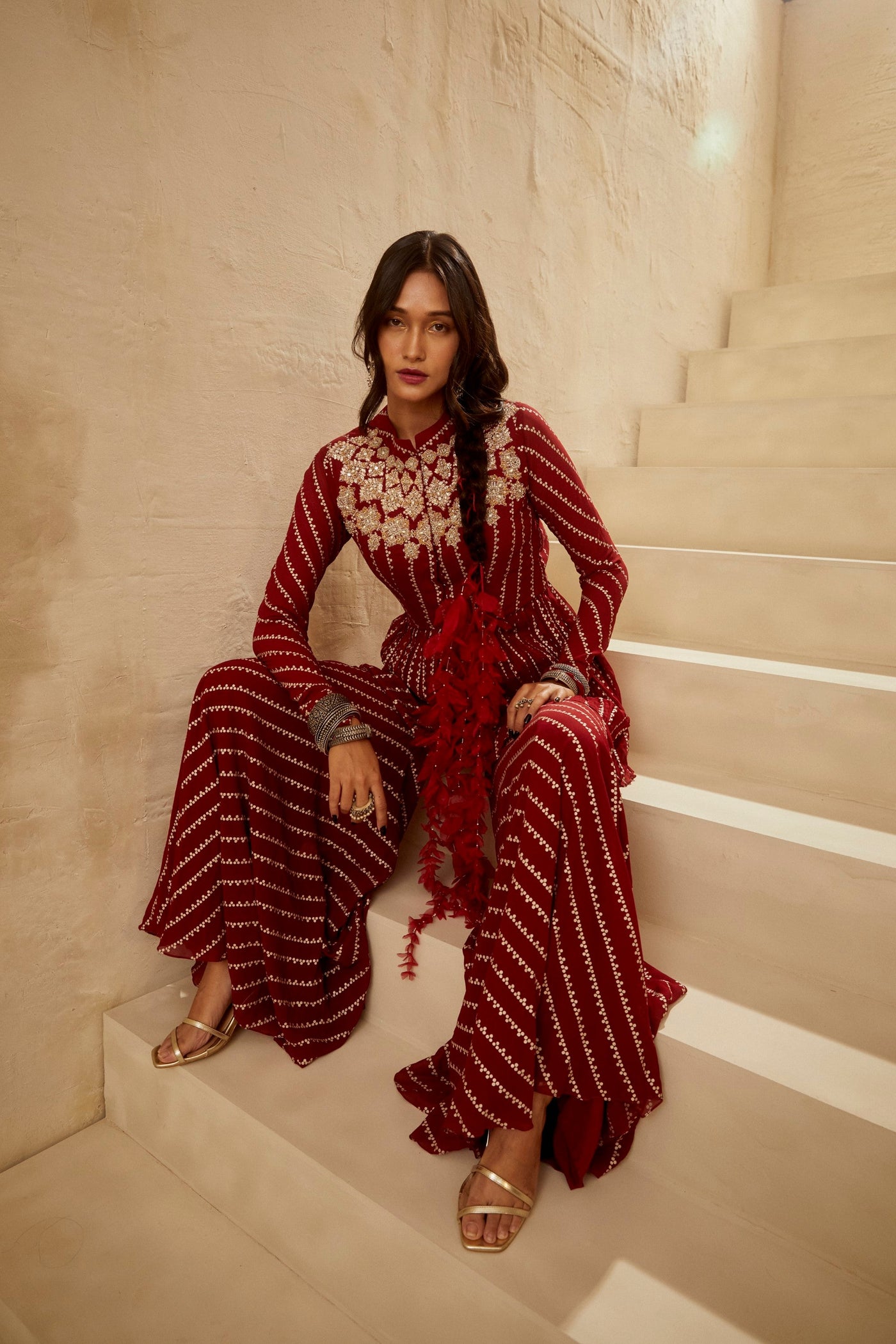 Red Nukta Peplum & Pants