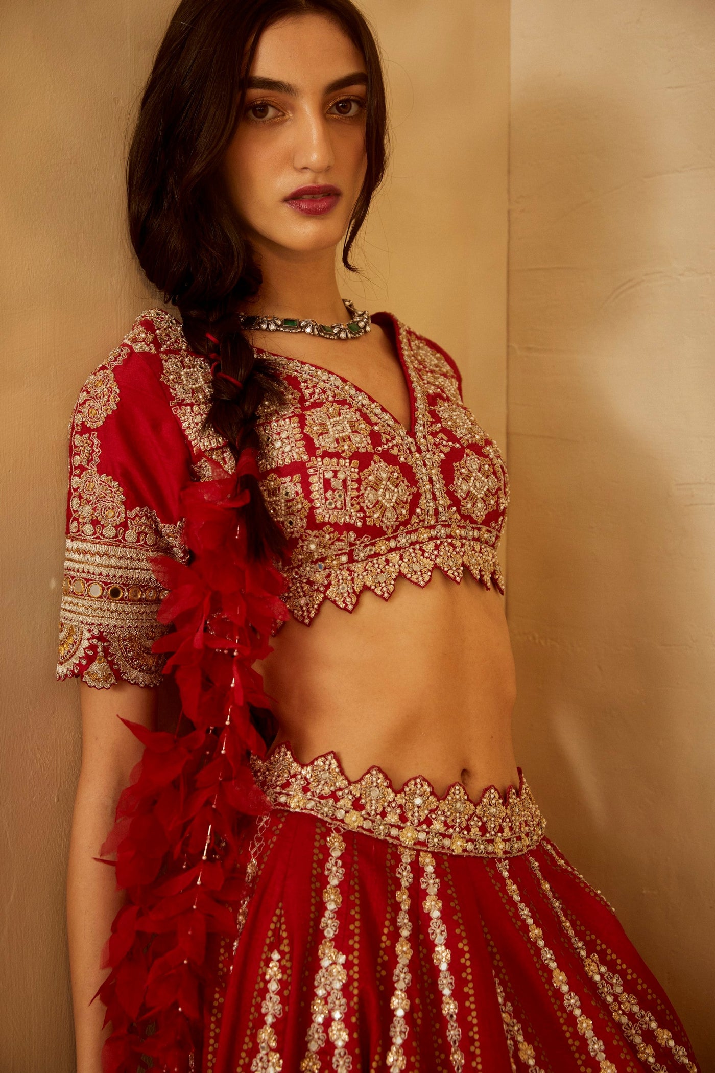 Red Nukta Bridal Lehenga