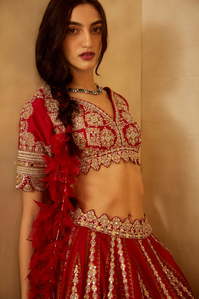 Red Nukta Bridal Lehenga