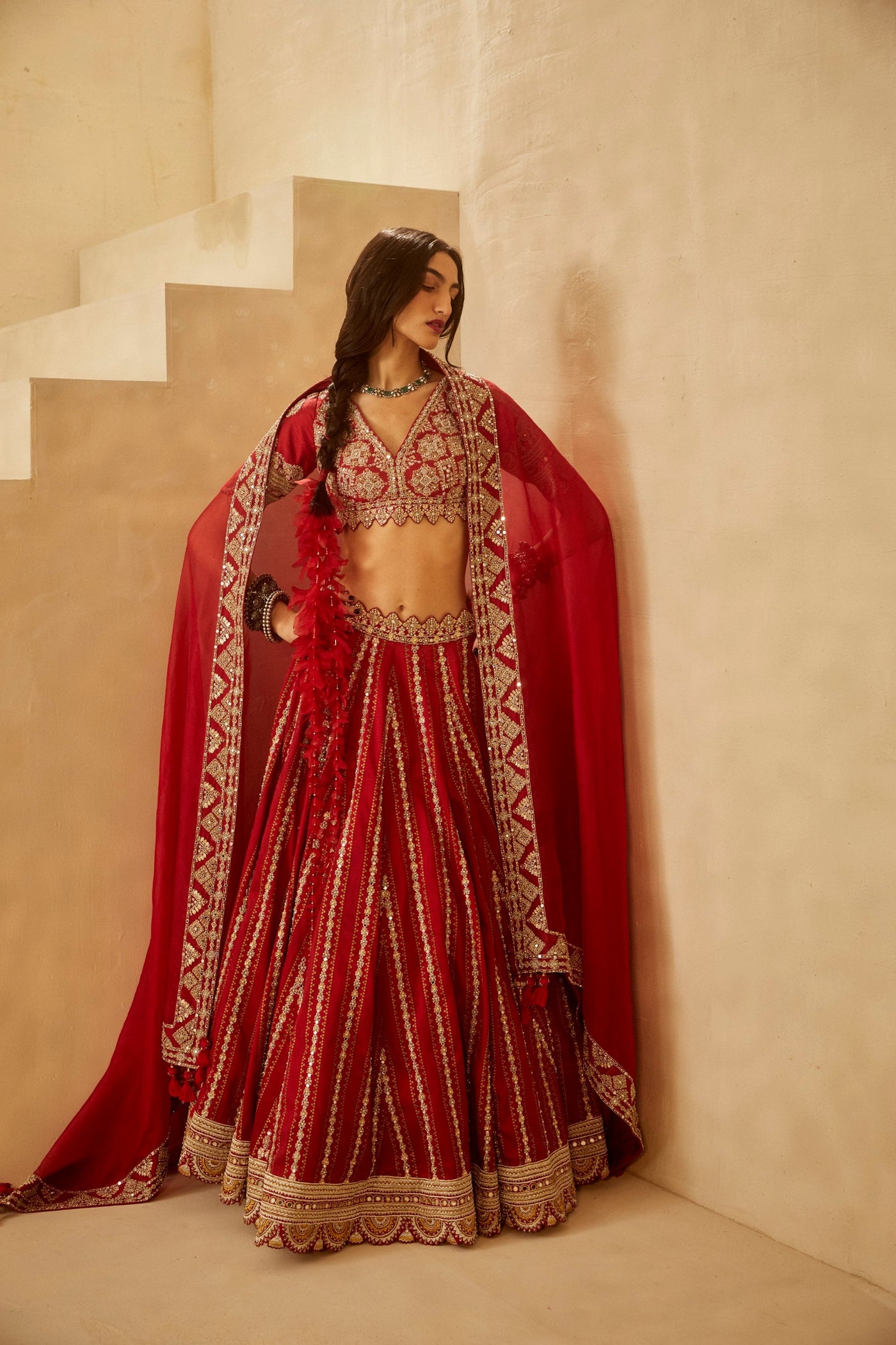 Red Nukta Bridal Lehenga