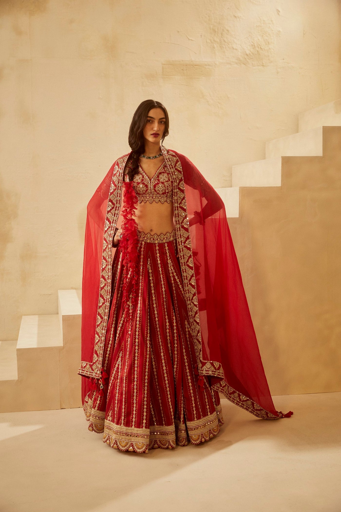 Red Nukta Bridal Lehenga