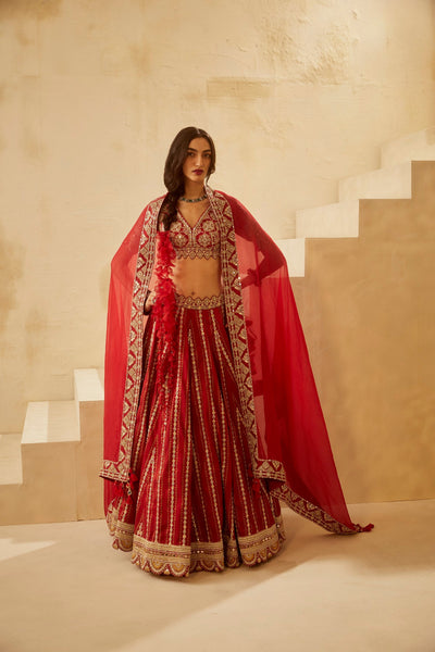 Red Nukta Bridal Lehenga