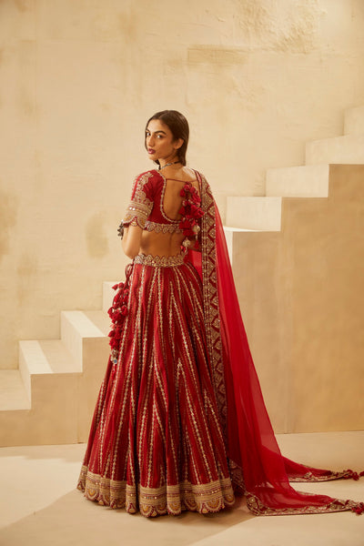 Red Nukta Bridal Lehenga