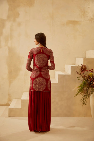 Red Circle Print Kurta Set