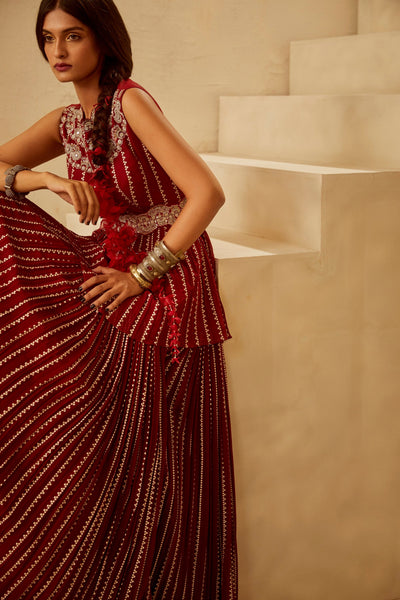 Red Nukta Peplum & Skirt
