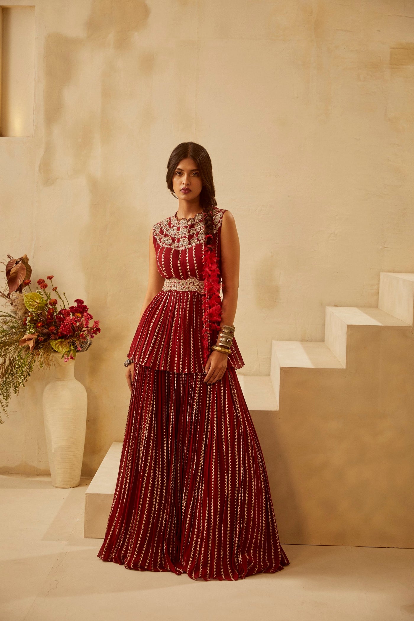 Red Nukta Peplum & Skirt