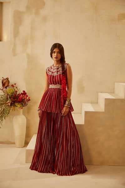 Red Nukta Peplum & Skirt