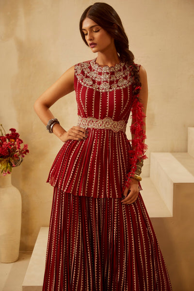 Red Nukta Peplum & Skirt