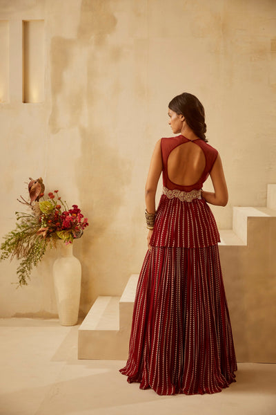 Red Nukta Peplum & Skirt