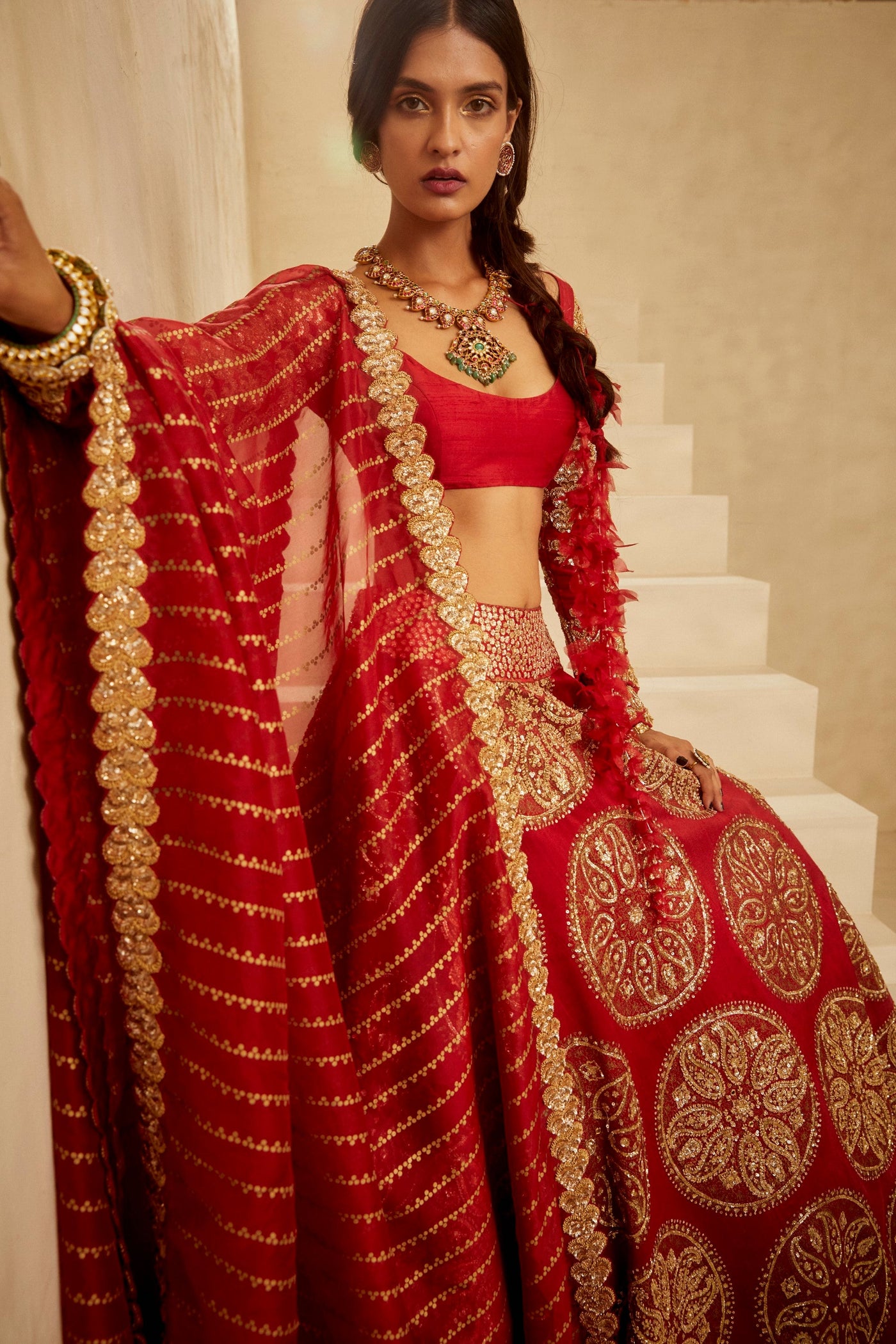 Red Circle Bridal Lehenga