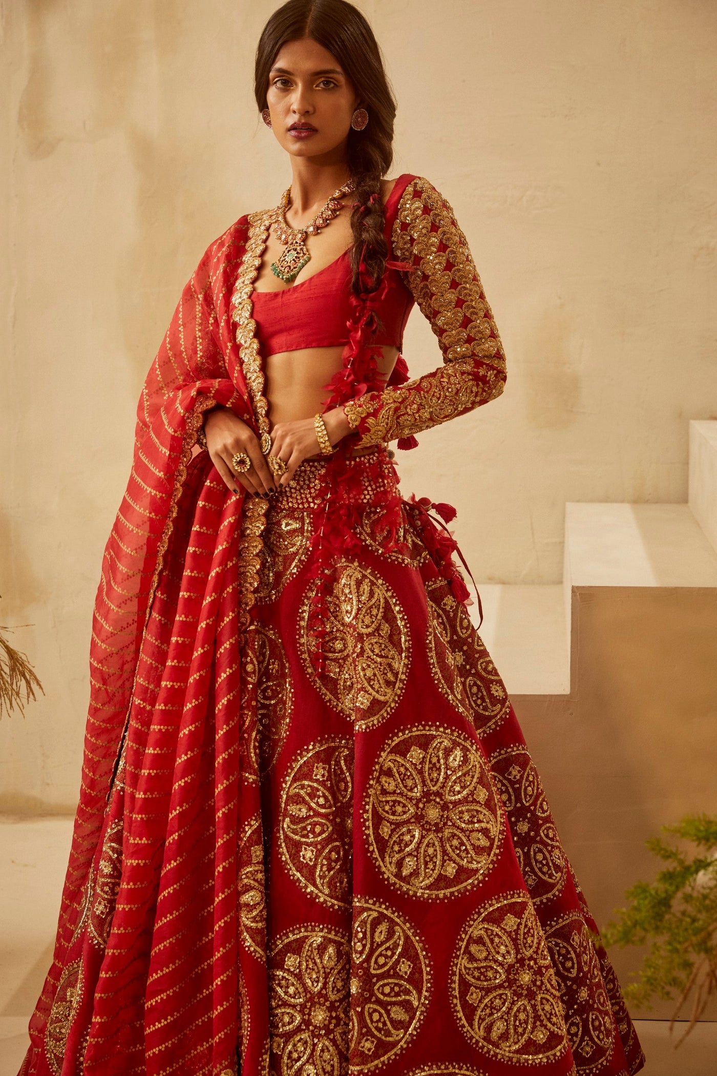 Red Circle Bridal Lehenga