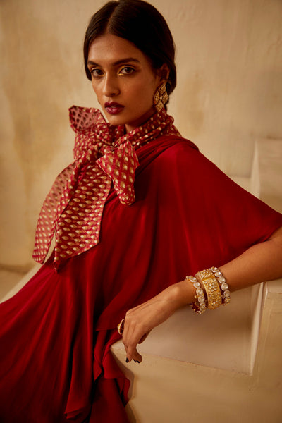 Red Bow Blouse Ruffle Saree
