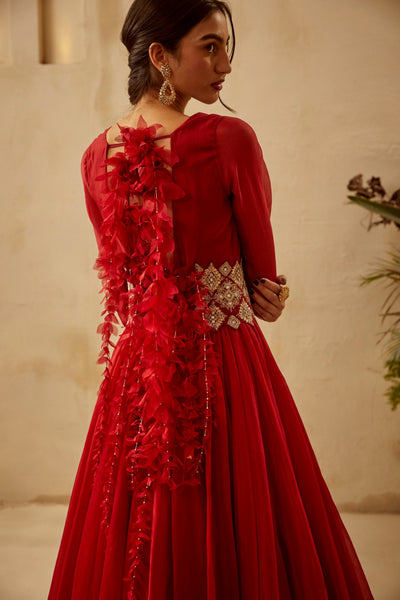 Red Organza Anarkali